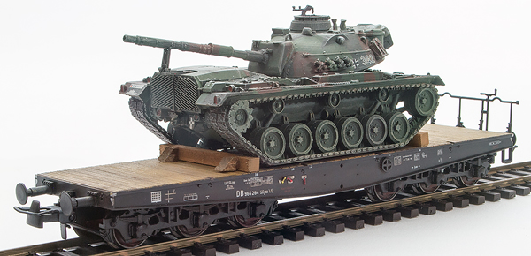 REI Models 6870079 - BRD German Bundeswehr M48 A2G Camoflaged Patton loaded on a six axle flat car 
